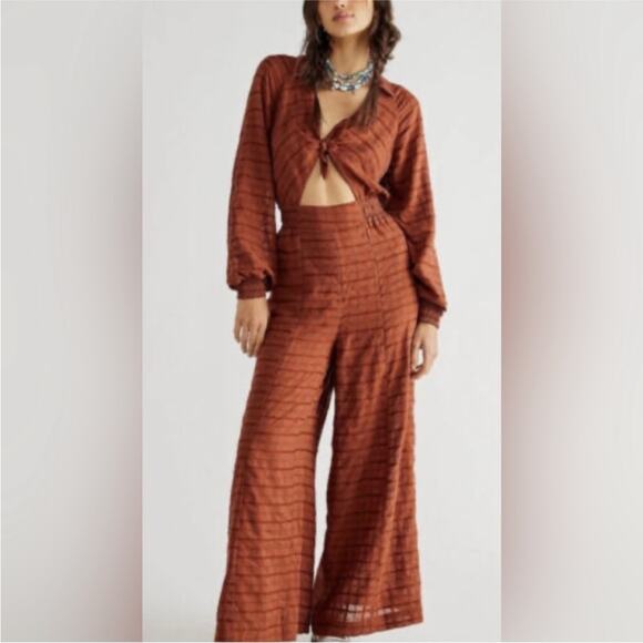 Free People Airy Jumpsuit With Front Tie and Wide Leg Size X-Small - Picture 1 of 9